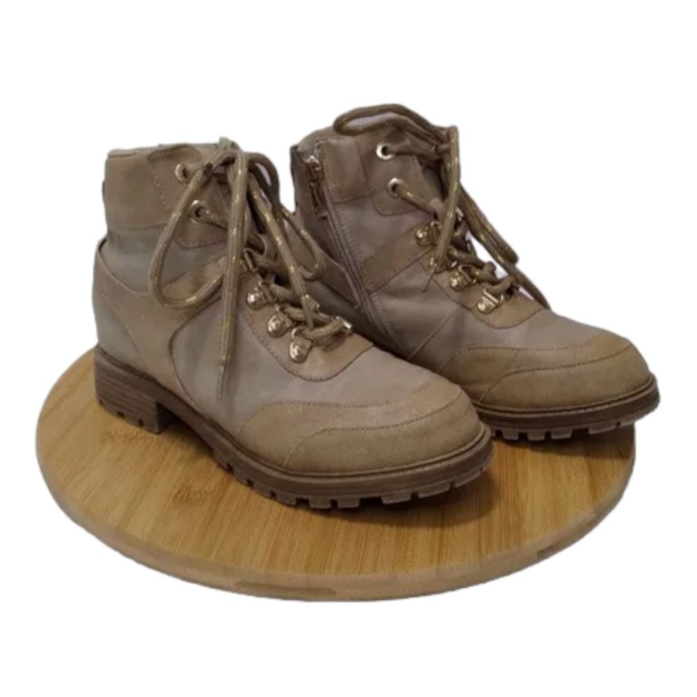 Nina Shoes Kids Sarani #K200202 Hiking Boots Size 4Y Shimmer Tan Glitter Laces